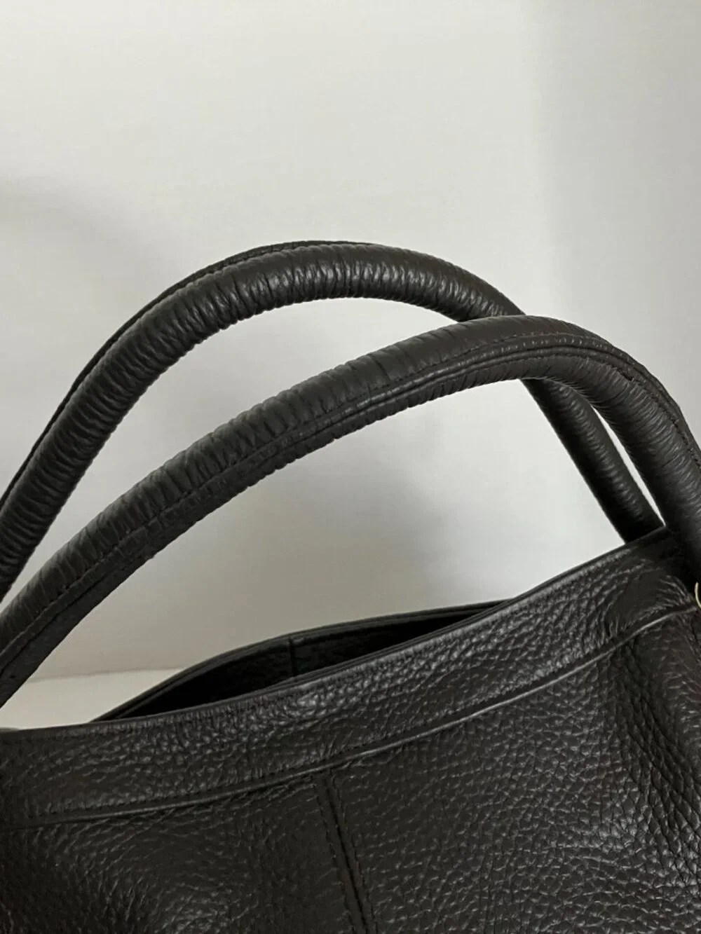 APC XL Brown Pebble Grain Leather Hobo Bag Zippers Pockets